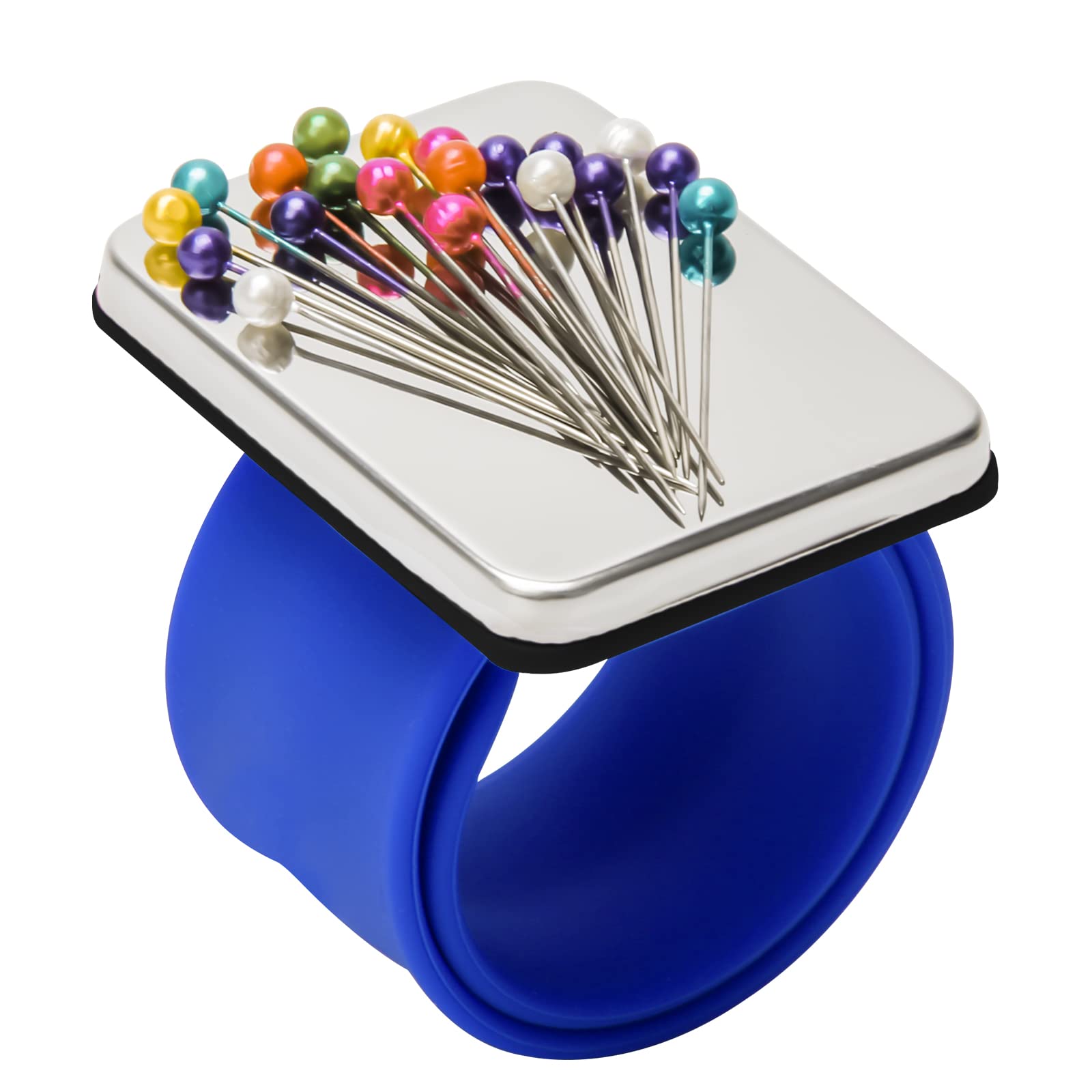 Magnetic Wrist Sewing, Portable Arm Pin Cushion Magnetic Pincushion with Wristband for Sewing Collection, Hair Stylists, and Quilting (Dark Blue)