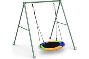 PACEARTH 440lbs Capacity Flying Saucer Swing Set with Heavy Duty A-Frame Metal Swing Stand, Full Steel, Outdoor for Kids, Backyard, Playground, Outdoor