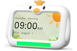 Mitoart Kids Alarm Clock - OK to Wake Clock for Toddlers,7 Inch Sleep Training Clocks with Red/Green Lights, 8 Natural Sounds & 2 Levels Night Lights for Children.
