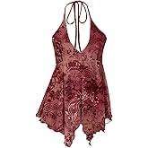 Verdusa Women's Western Paisley Tie Back Slit Halter Top Asymmetrical Flowy Tops