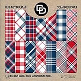 Red & Navy Blue Plaid Scrapbook Paper (14) 8x8 Inch Double Sided Scrapbooking Pages Book Style: Crafters Delight by Leska Hamaty by Leska Hamaty
