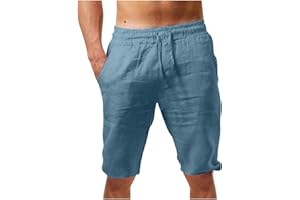 Lisgai Linen Shorts for Men Summer Soild Color Beach Shorts Elastic Waist Drawstring Outdoors Shorts Breathable Sports Shorts