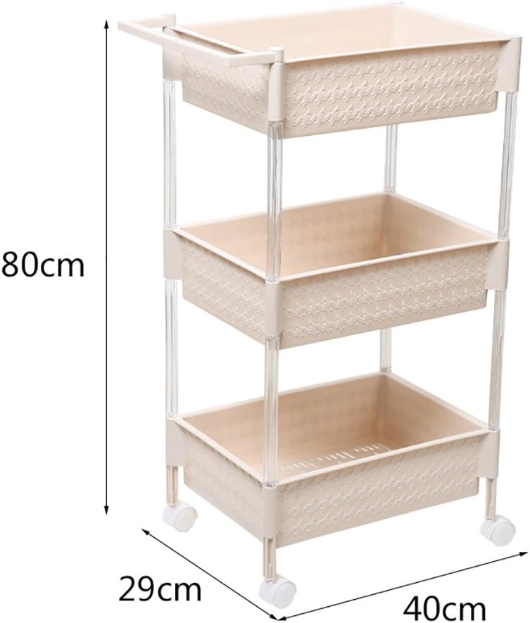 CFstc Kitchen Storage Trolleys Slide Out Storage Tower Movable Detachable Shelf With Wheels 3 Tier For Kitchen Bathroom Living Room (Color : A)