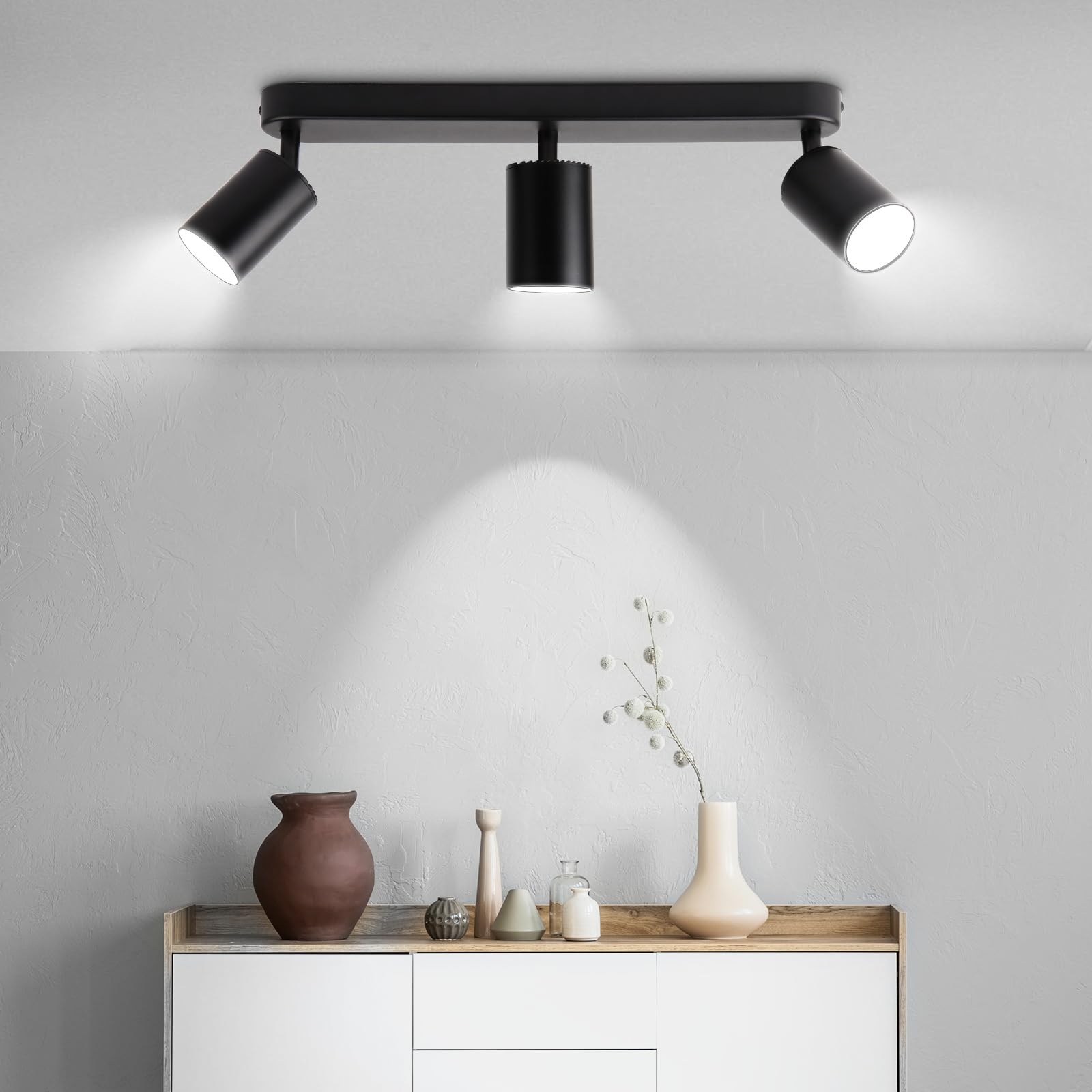 CANMEIJIA Led Ceiling Spotlights GU10 3 Spotlight Black Ceiling spot Lights Kitchen spot Lights Swivelling 350° Suitable for Kitchen/Hallway (not Bulb)