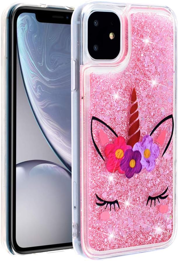 iPhone 11 Case Glitter Liquid Sparkle Floating Shiny Quicksand Clear Soft TPU Silicone Shockproof Protective Bumper Thin Cover for iPhone 11 6.1 Inch (2019) Bling Eyelash Unicorn XY