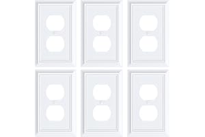 TREEWELL 6-Pack Duplex Outlet Cover Plate, Decorative Pure White Switch Plates and Outlet Covers, Natural Bamboo Fiber Wall Plates for Electrical Outlets, 1 Gang Receptacle Cover, Corrosion Resistant