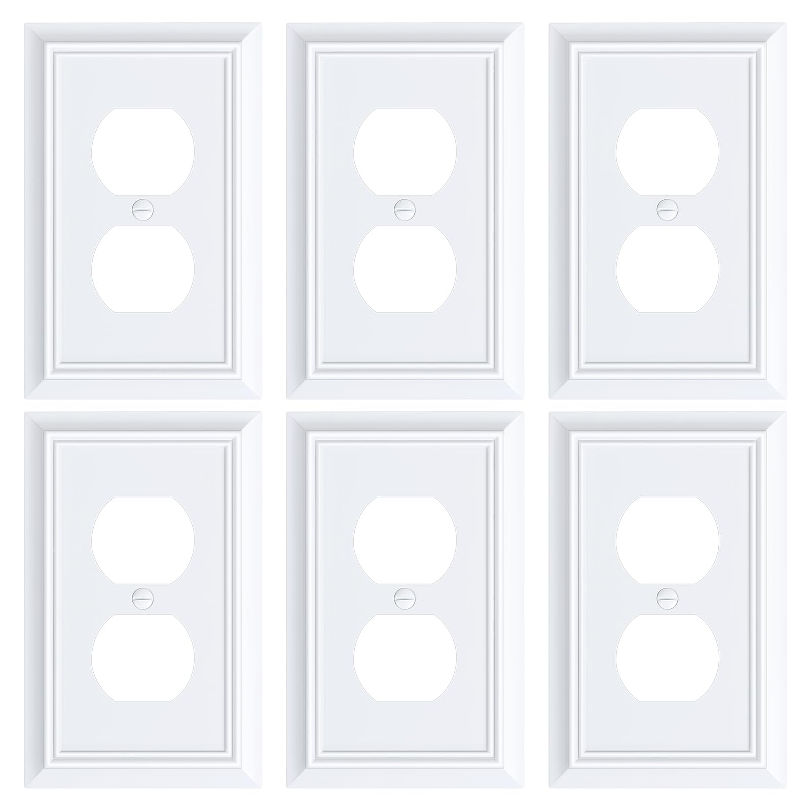 Photo 1 of 6-Pack Duplex Outlet Cover Plate, Decorative Pure White Switch Plates and Outlet Covers, Natural Bamboo Fiber Wall Plates for Electrical Outlets, 1 Gang Receptacle Cover, Corrosion Resistant