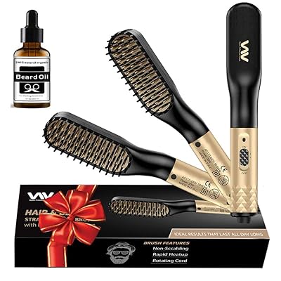 Beard Straightener, Hair Straightener Brush, Upgraded Quick Electric Heated Hair Comb Kit with Beard Oil, Hot Ionic Hair Straightening Comb, Ideal Gift for Men &amp; Women