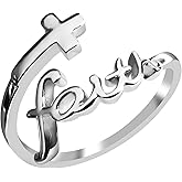 WishOne Cross Rings for Women, Faith Ring Sterling Silver Adjustable Cross Ring Christian Fashion Band Ring for Women Girlfriend Mother Daughter