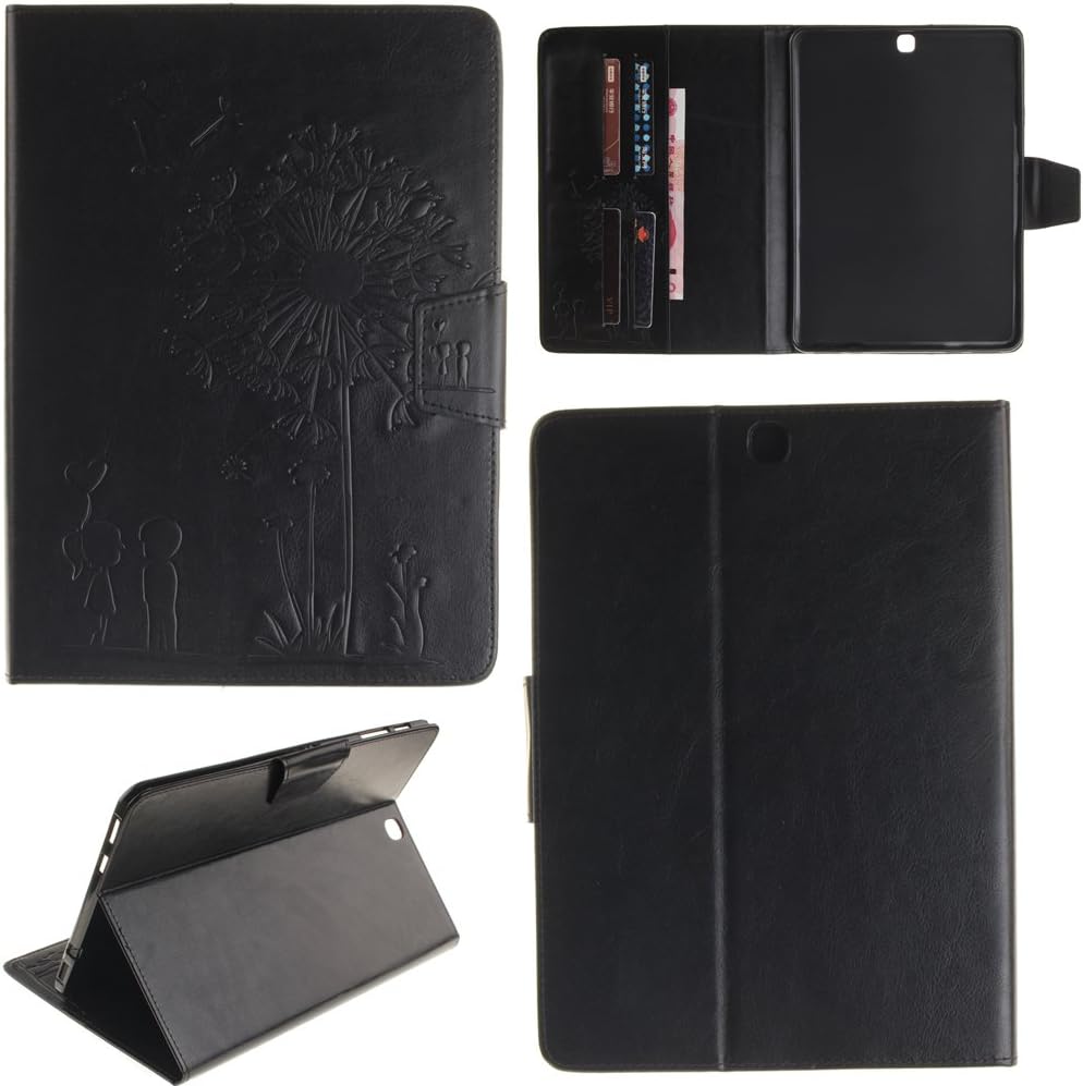 Ooboom® Samsung Galaxy Tab S2 9.7 Case Emboss Dandelion Love PU Leather with Kickstand Card Slots Cash Packet Magnetic Flip Book Wallet Cover for Samsung Galaxy Tab S2 9.7 T815 - Black