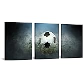 YeiLnm Black and White Soccer Canvas Wall Decor Sport Print for Boys Room 12x16 inches