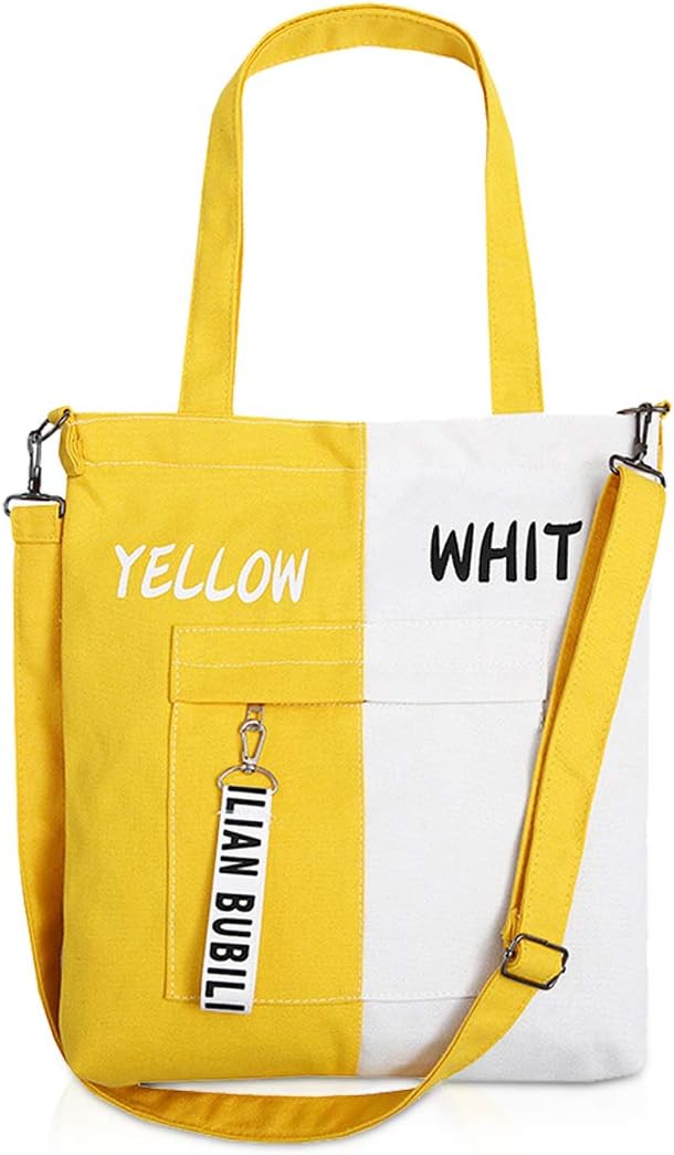 NICOLE & DORIS Women Canvas/Corduroy Tote Bag Large Shopping Handbag Shoulder Cross Body A4 Laptop Bag for Girls School Casual Chic Bags Yellow-White