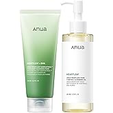 ANUA Double Cleansing Duo for Facial Cleansing : Heartleaf Pore Control Cleansing Oil & Quercetinol Pore Deep Cleansing Foam 