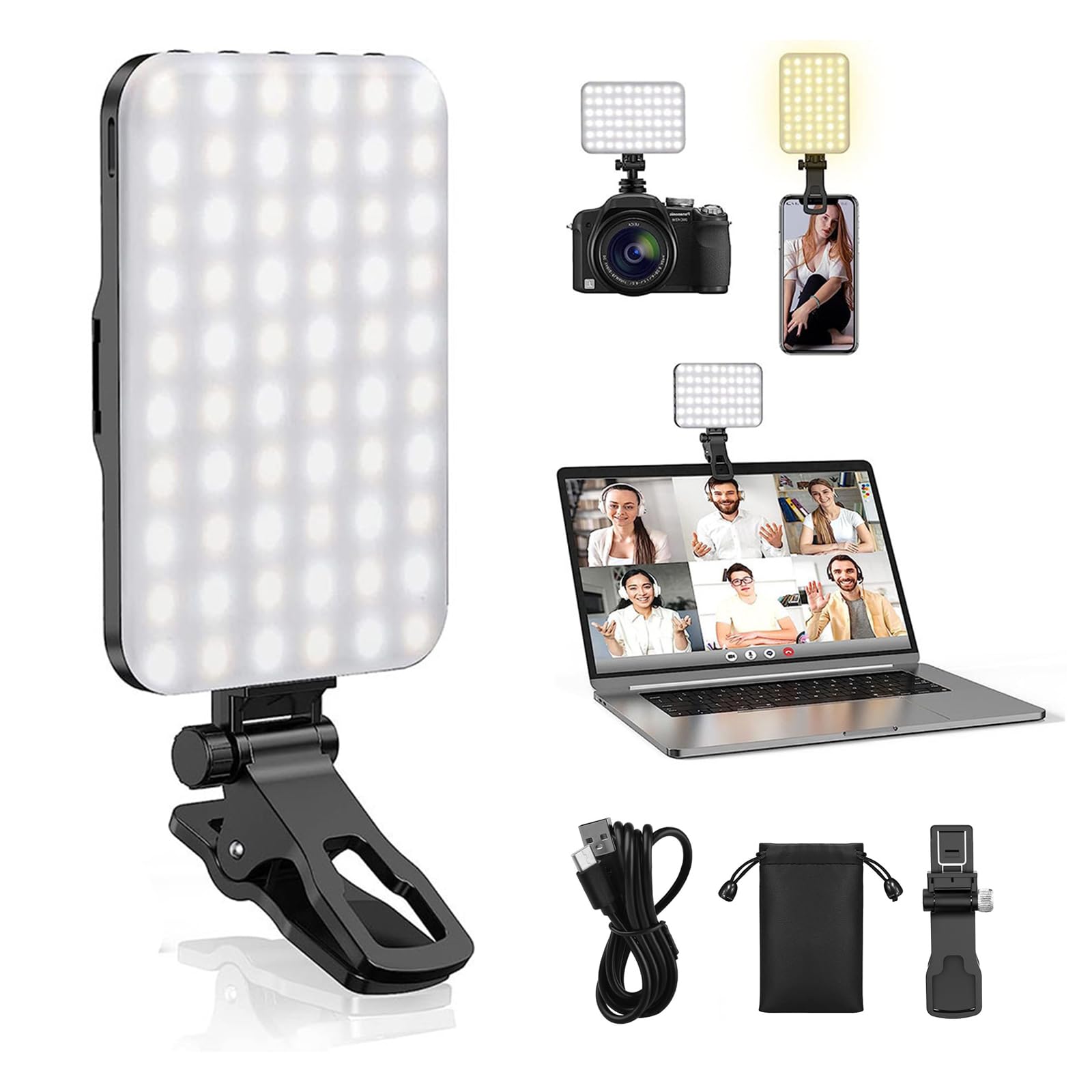 Generic Selfie Light, 60 LED Portable Phone Light, 3-Mode 10-Level Brightness, 2200mAh Rechargeable USB LED Light for Laptop, iPad, Phone, Makeup, TikTok, Selfie, Vlog