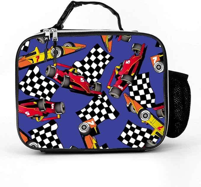 Racing Cars Lunch Box with Padded Liner, Spacious Insulated Lunch Bag
