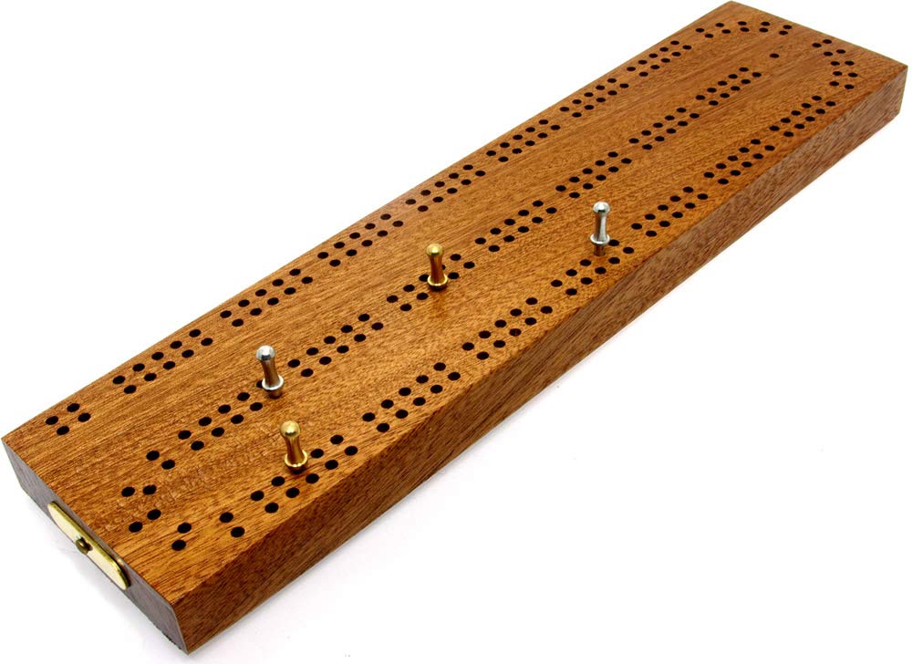Made in Britain Continuous 2 Track Hardwood Cribbage Board - 30cm (12") with Peg Storage - Supplied with 4 Metal Pegs and Instructions - Adult/Teen Card Game - Hand made by Brimtoy.
