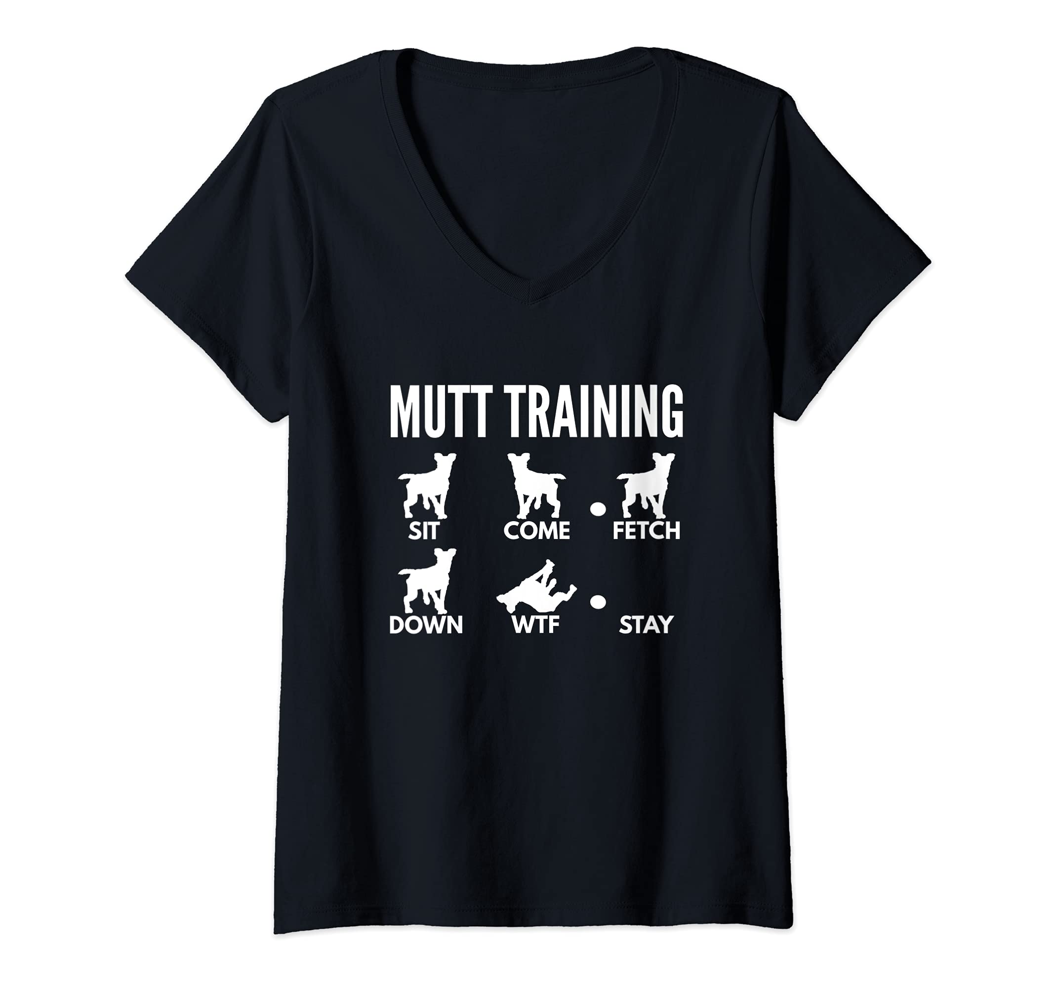 Womens Mutt Training - Mixed-Breed Dog Tricks V-Neck T-Shirt