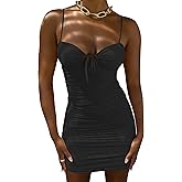 Kaximil Women's Sexy Cut Out Ruched Bodycon Spaghetti Strap Mini Club Party Dresses