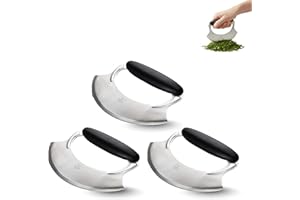 Amco 4.9" Mezzaluna with Silicone Handle | 3 Pack | Stainless Steel Blade | Dishwasher Safe | Versatile Chopping Tool for All