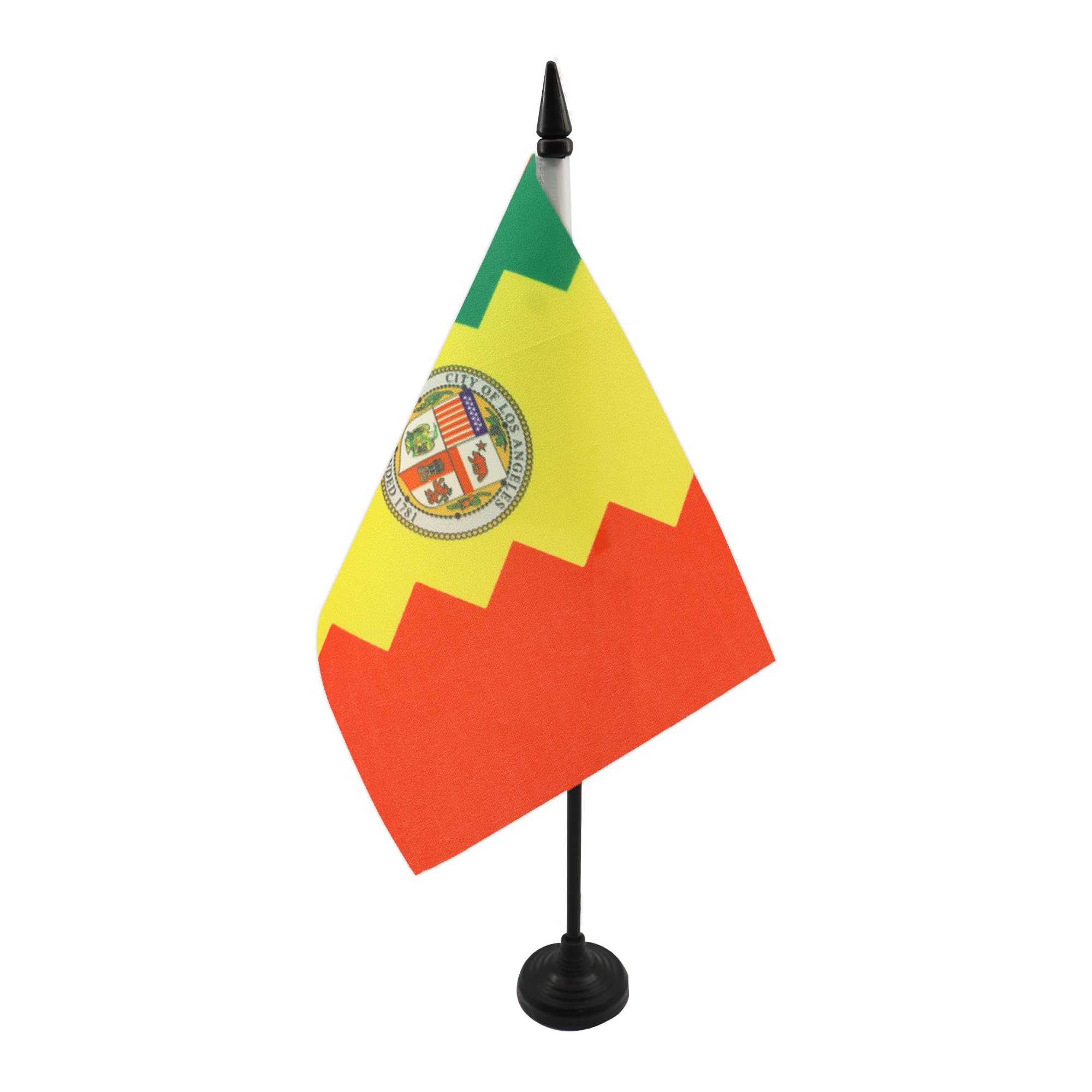 AZ FLAG Los Angeles Table Flag 5'' x 8'' - Los Angeles city Office Decoration 100% Polyester 21 x 14 cm - Mini Desk Flag with Pole and Black Plastic Base