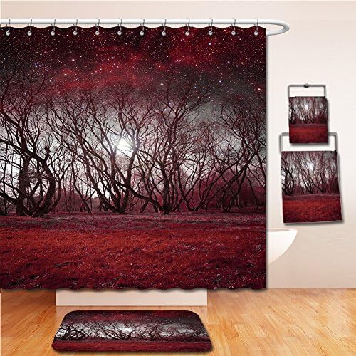 LiczHome Bath Suit: Showercurtain Bathrug Bathtowel Handtowel mystical spring night. Elements of this image furnished by NASA