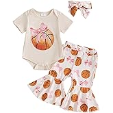 Mobbdow Basketball Baby Girl Outfit Newborn Basketball Bow Short Sleeve Romper Flare Pants Headband Set 3Pcs Summer Outfits