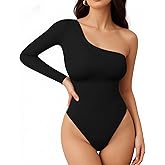 MANGOPOP Women's One Shoulder Tank Top Bodysuit Sexy Sleeveless Long Sleeve Backless Body Suits Off Shoulder Going Out Tops