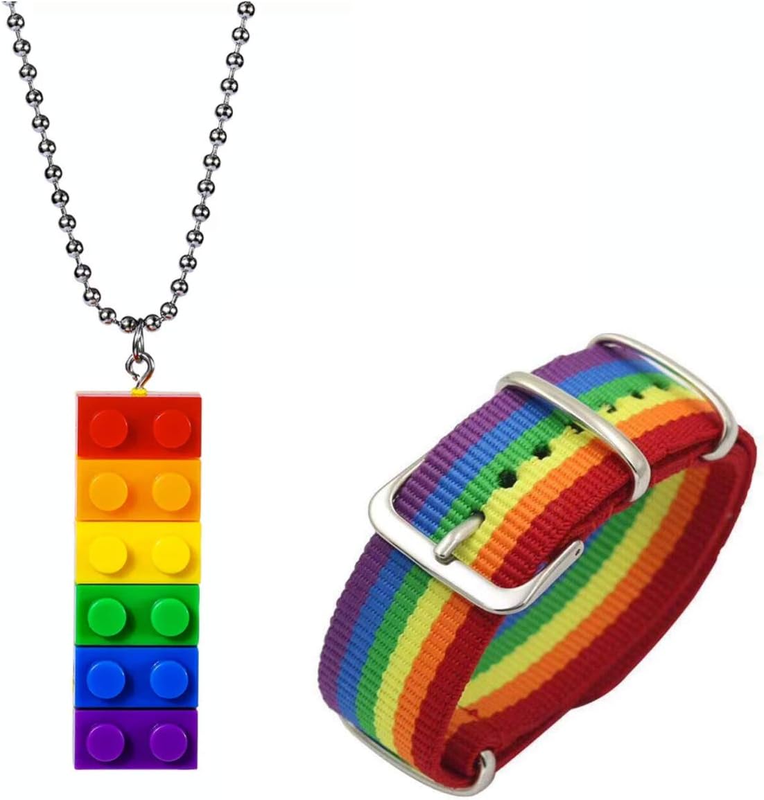Mall of StyleRainbow Gay Pride Necklace Earrings Bracelet for Men & Women - Unisex Rainbow Jewelry - Plastic Bricks LGBT - Lesbian Gay Bisexual Transgender Jewelry for Men and Women