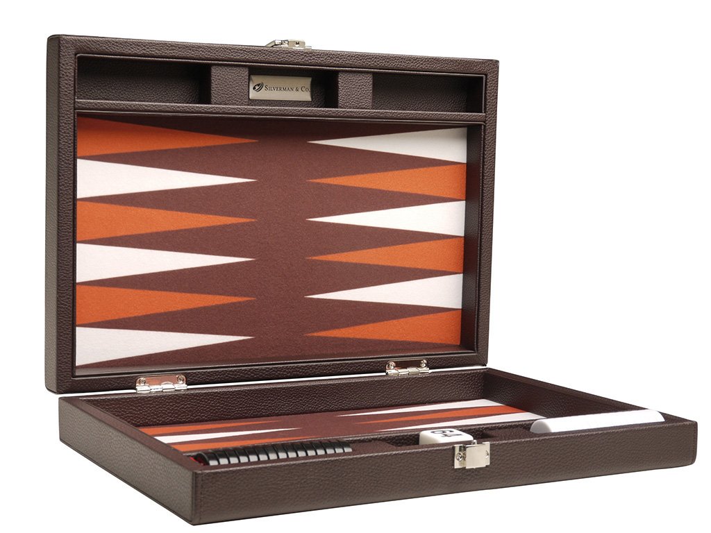 Silverman & Co. 13-inch Premium Dark Brown Backgammon Set - 2 Players, Ages 12+