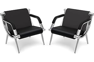 Walmokid Waiting Room Chairs with Armrest, PU Leather Office Furniture, Lobby Conference Reception Chairs, Office Guest Seating for Clinic,Airport,Hospital,Barber,Salon,Bank(Black, 2)