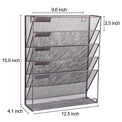 SamStar 6 Tier Wall Mounted File Document Holder, Metal Wall Magazine Rack Mail Sorter Organizer for Office Home, Bronze