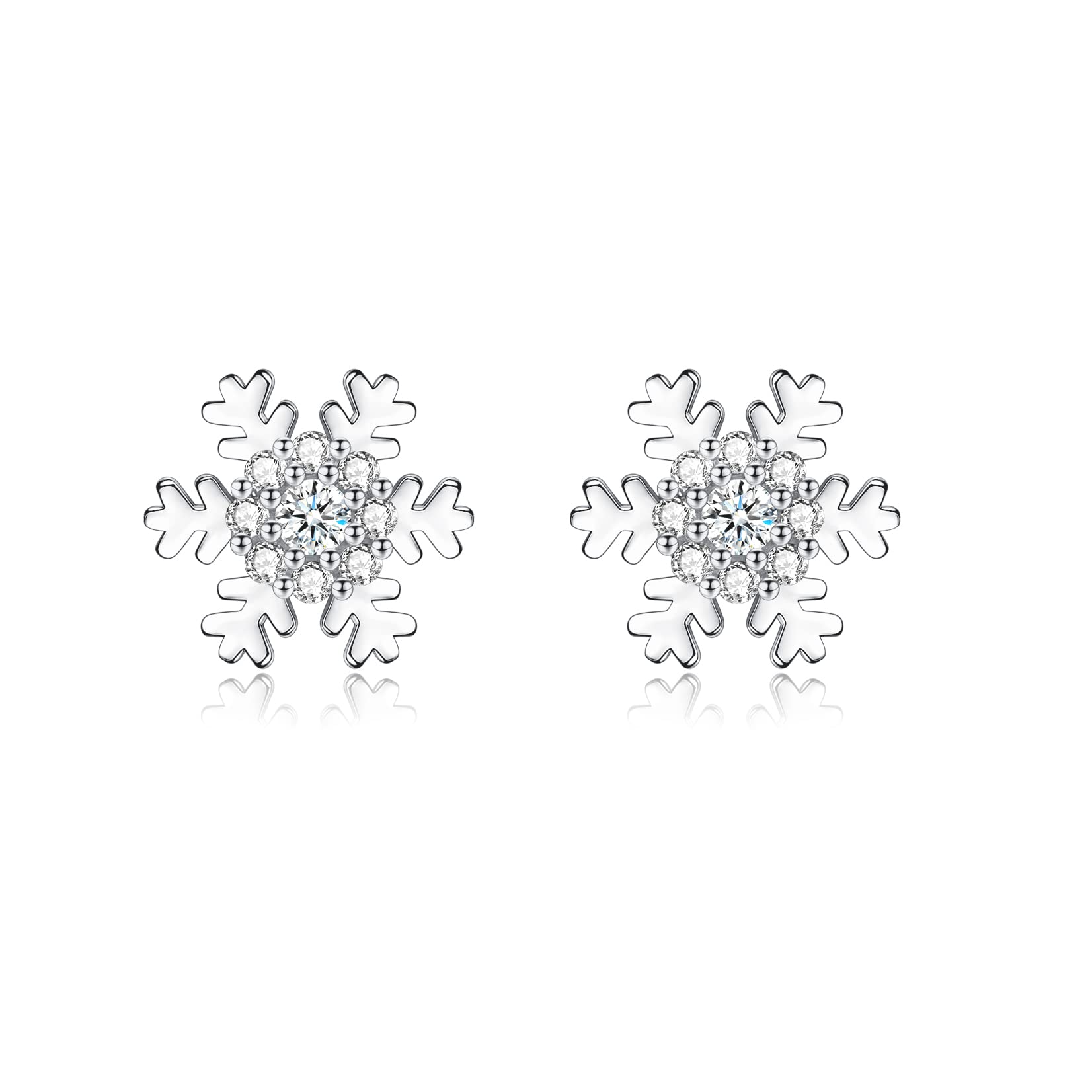 wynn's Silver Christmas Stud Earrings for Women, 925 Sterling Silver Xmas Snowflake Stud Earrings, 10mm Small Sleeper Studs with AAAAA White Cubic Zirconia, Gift for Christmas — image 1