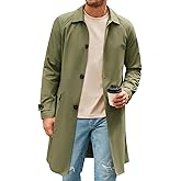 Runcati Mens Trench Coat Slim Fit Single Breasted Long Windbreaker Jacket Classic Lapel Casual Overcoat