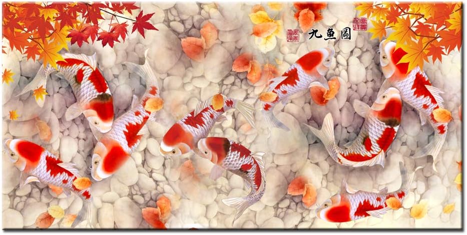 HYLOVE FISH Art-Canvas Print,Stretched and Framed,Animal Painting Art Wall Home Decor China's wind Feng Shui Fish Koi Printed on canvas for Office Decorations Living room picture Decor (Red)