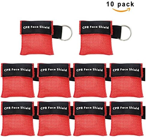 Defler [10 Pack] CPR Mask Keychain Ring Emergency Kit Rescue Face Shields with One-Way Valve Breathing Barrier for First Aid or AED Training