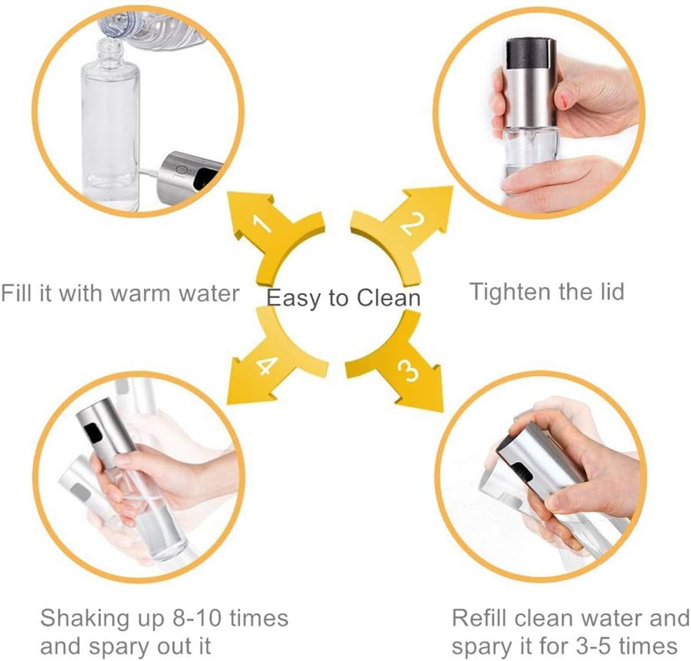 Olive Oil Sprayer, Transparent Food-grade Glass Oil Spray Portable Spray Bottle Vinegar Bottle Oil Dispenser for BBQ Making Salad Cooking Baking Roasting Grilling Frying Kitchen Stainless Steel: Kitchen & Dining