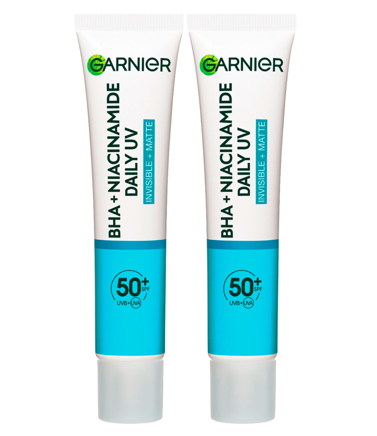 Garnier PureActive Anti-Imperfections Anti-UV Daily Mattifying Facial Fluid with BHA and Niacinamide SPF 50+ Very High Protection - 2 Bottles of 40ml