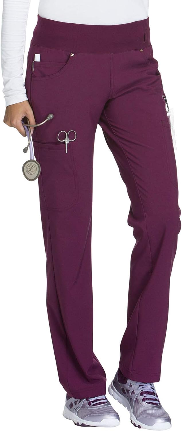 Cherokee iflex Women's Mid Rise Straight Leg Pull-On Scrub Pant: Clothing