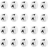 Ornaland 12mm Silicone Letter Beads Single White Square Letter A, 20 Pcs | Soft Silicone Alphabet A Beads, Ideal for Bracelets Keychains Necklaces and Lanyards Making