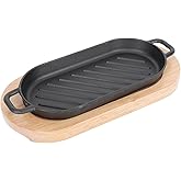 Cast Iron Steak Platter Pre- Seasoned Cast Iron Fajita Pan Sizzling Fajita Pan Skillet Japanese Steak Plate with Wood Underli