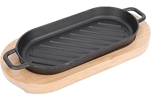 Cast Iron Steak Platter Pre- Seasoned Cast Iron Fajita Pan Sizzling Fajita Pan Skillet Japanese Steak Plate with Wood Underli
