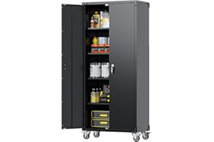 SUXXAN Garage Storage Cabinets with Wheels, Roiling Cabinet, 72" Metal Lockable Storage Cabinet with Adjustable Shelves for Garage, Office, Classroom, Warehouse&Utility Room(Black)