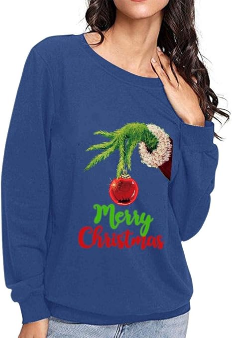 The best women's ugly sweaters for christmas Women's Merry Christmas Sweatshirts, Funny Long Sleeve Crewneck Fleece Xmas Pullover Tops Blue