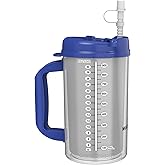 Mugs N Coffee 32 oz Travel Mug – Blue Hospital Mug for Cold Drinks – Double Wall Insulated, Large Handle – BPA-Free, Leak-Resistant – Includes Lid and Straw – Made in USA