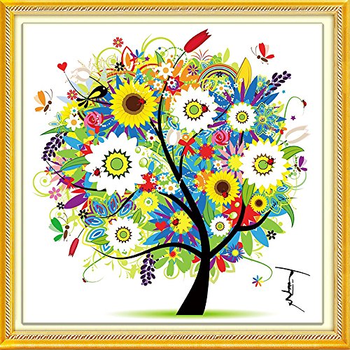 DIY Cross Stitch Kits Handmade Needlework Embroidery Kits Colorful Tree Home Decoration, Summer