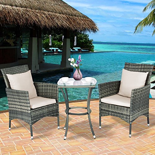Tangkula 3PCS Patio Furniture Outdoor Wicker Table and Chairs Set Conversation Set