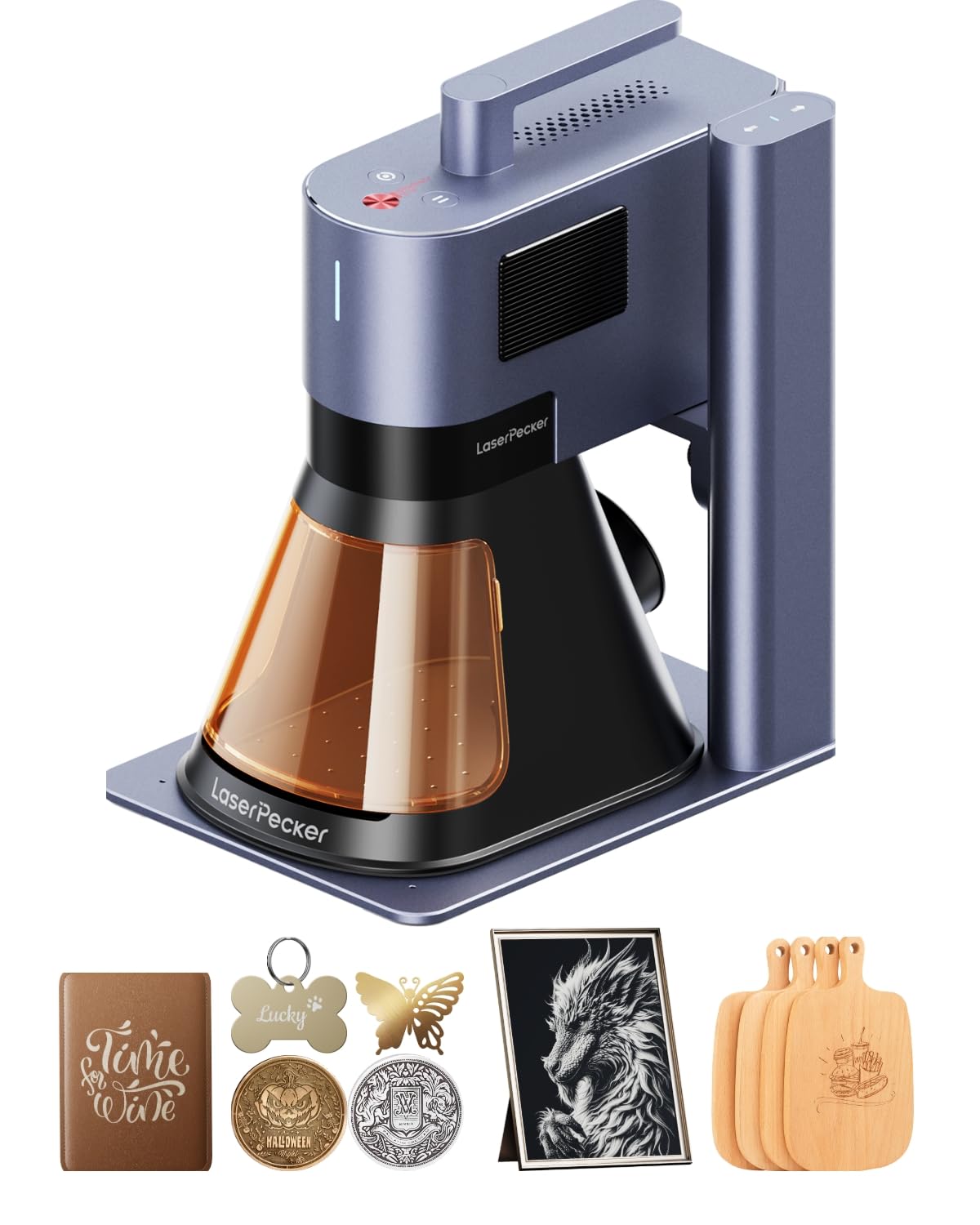 LaserPecker LP5 Grabador láser dual de fibra y diodo de 20 W, precisión 10 veces más rápida de 0,0027 mm para joyería de madera metálica, grabado en color y escala de grises 3D, cortador láser portátil de 6 kg para personalización instantánea de la tienda