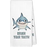 XBBMGG Coastal Beach Shark Hand Towels, Brush Your Teeth Decorative Towels for Bathroom Washroom, Kids Hand Towels, Kids Toddler Shark Bathroom Decor, 16x24 Inch