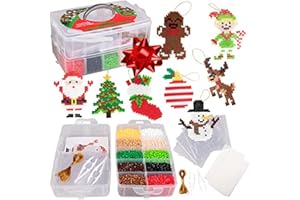 SCS DIRECT 10,000-Piece Holiday Fuse Bead Kit for DIY Xmas Ornaments - 8 Unique Christmas Designs w Peg Boards, Tweezers, Ironing Papers - Great for Homemade Ornaments, Holiday Classroom Parties Family Activity