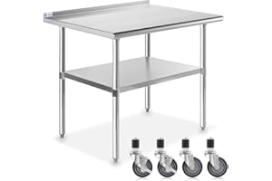 GRIDMANN Stainless Steel Table 36 in. x 24 in., NSF Commercial Kitchen Prep & Work Table w/ Backsplash and Wheels